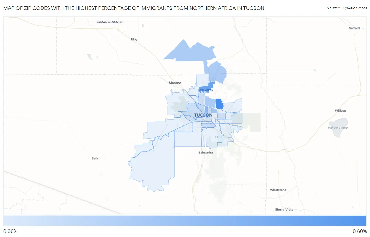 Zip Codes with the Highest Percentage of Immigrants from Northern Africa in Tucson Map