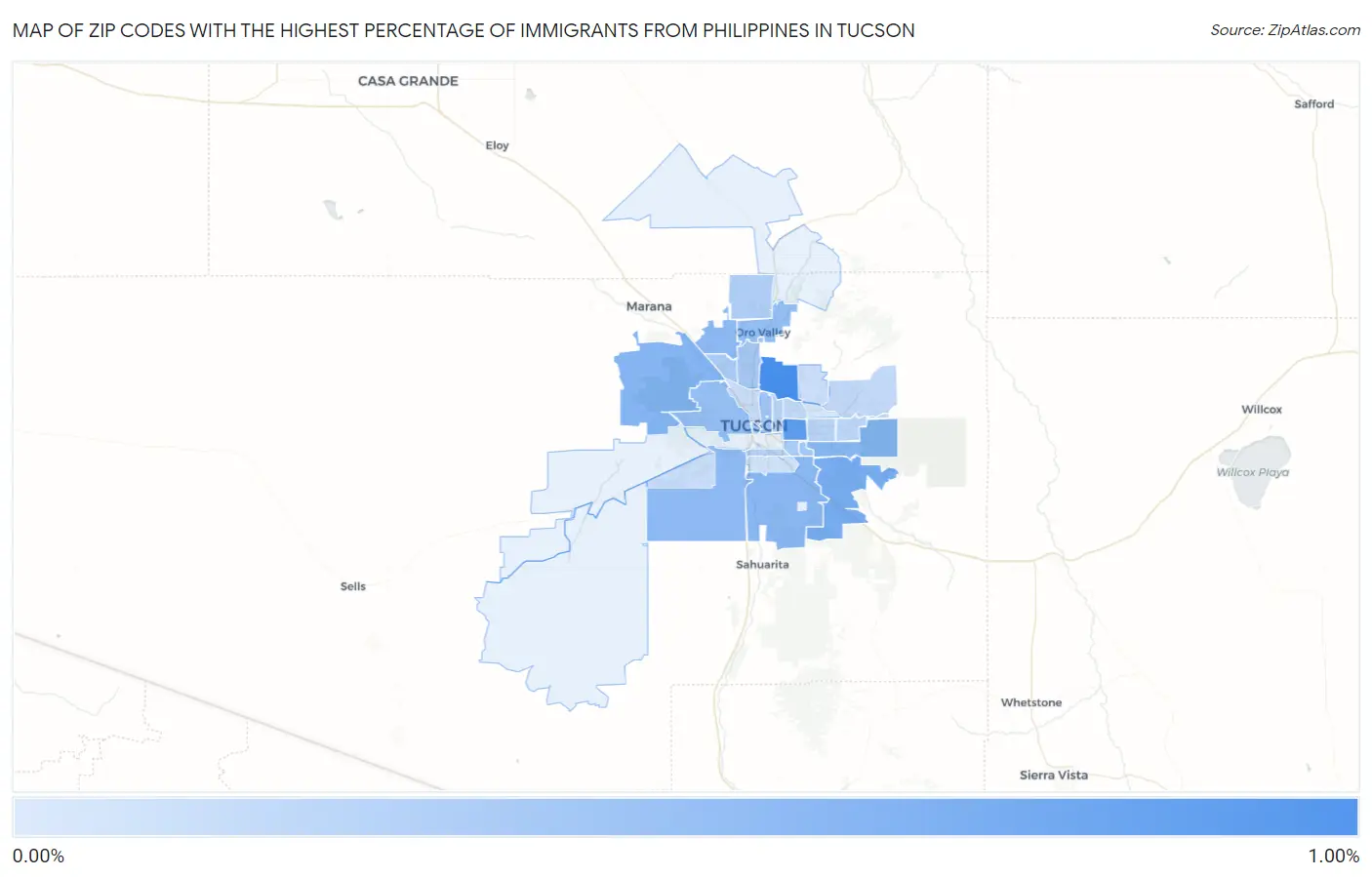 Zip Codes with the Highest Percentage of Immigrants from Philippines in Tucson Map