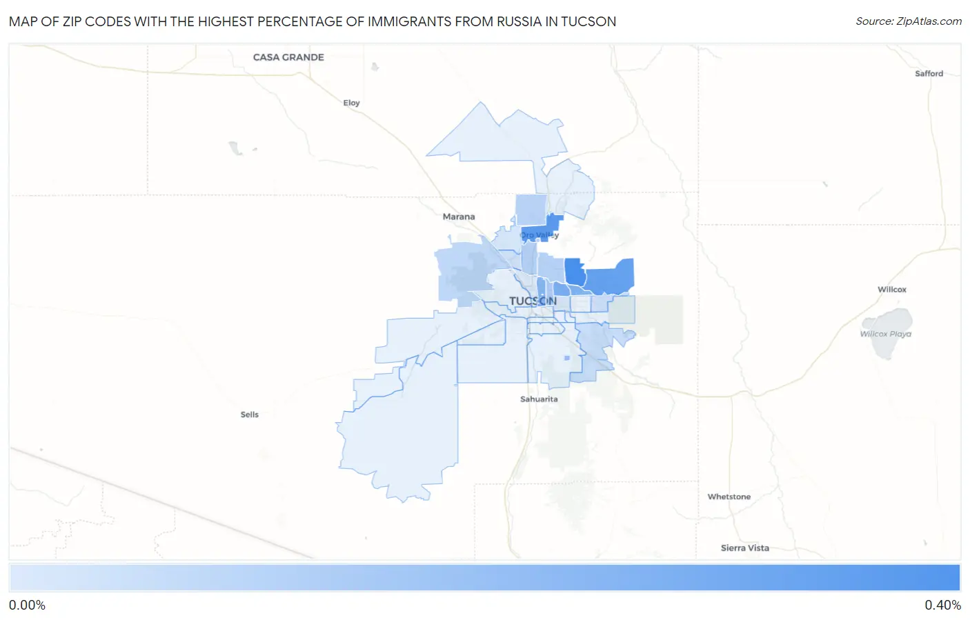 Zip Codes with the Highest Percentage of Immigrants from Russia in Tucson Map