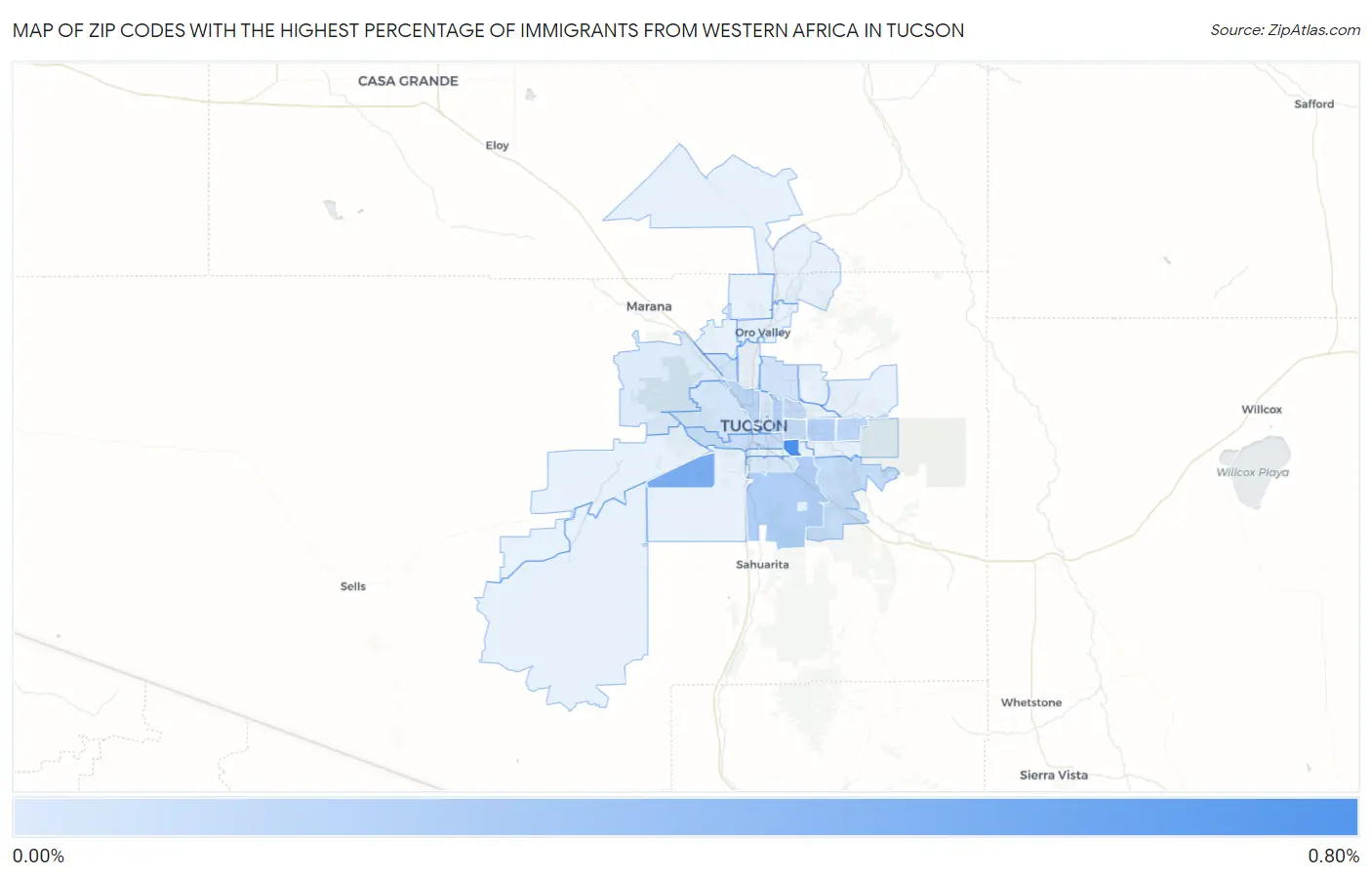 Zip Codes with the Highest Percentage of Immigrants from Western Africa in Tucson Map