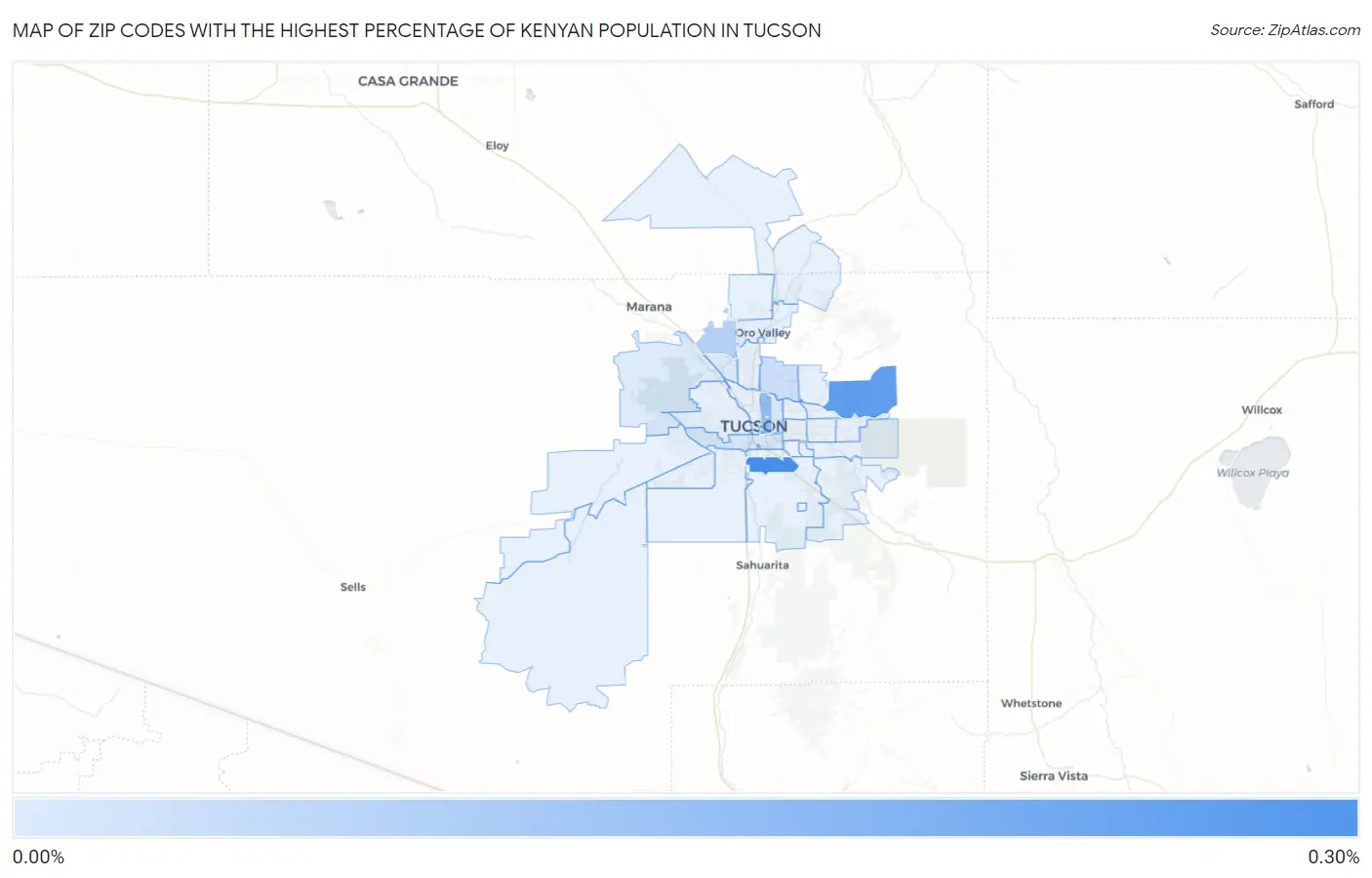 Zip Codes with the Highest Percentage of Kenyan Population in Tucson Map
