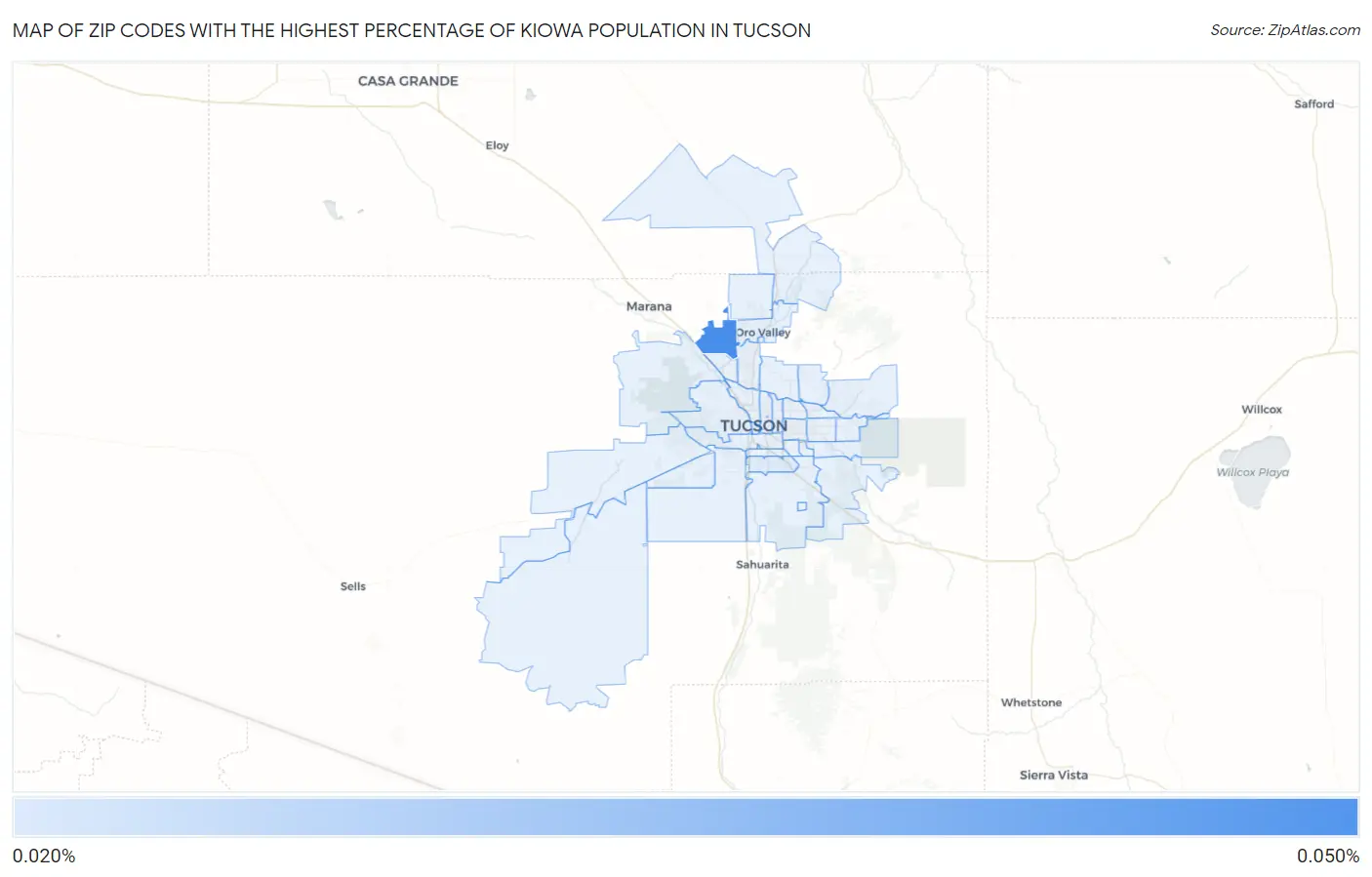 Zip Codes with the Highest Percentage of Kiowa Population in Tucson Map
