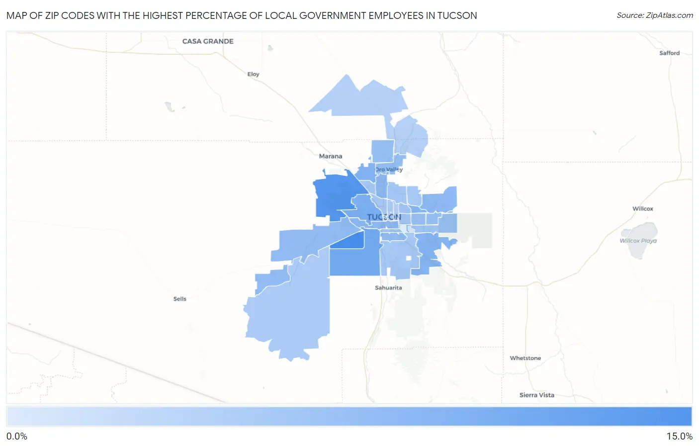 Zip Codes with the Highest Percentage of Local Government Employees in Tucson Map