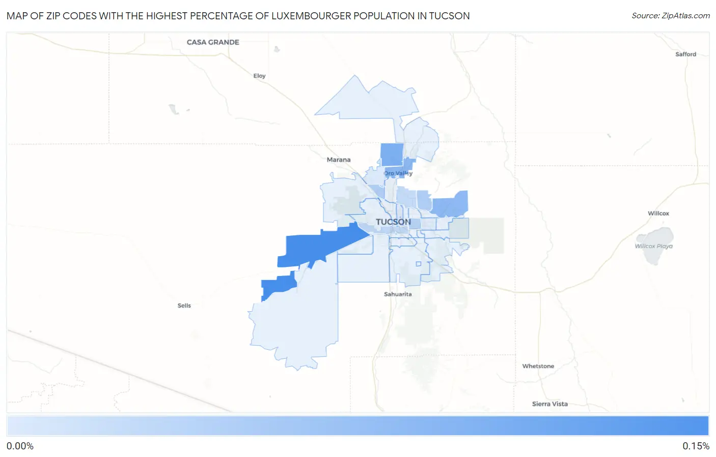 Zip Codes with the Highest Percentage of Luxembourger Population in Tucson Map