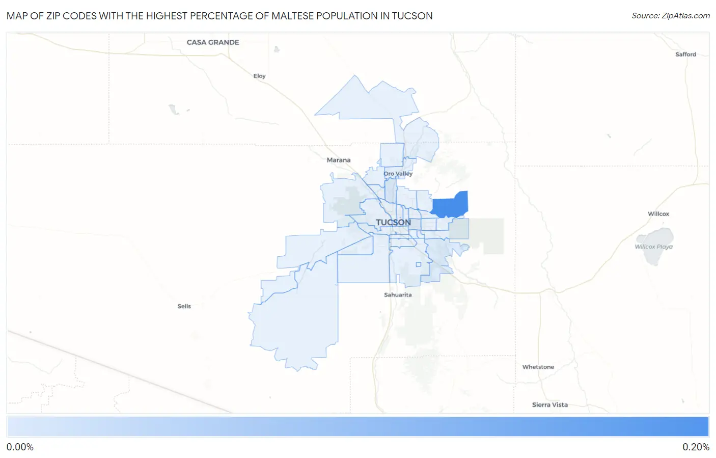 Zip Codes with the Highest Percentage of Maltese Population in Tucson Map