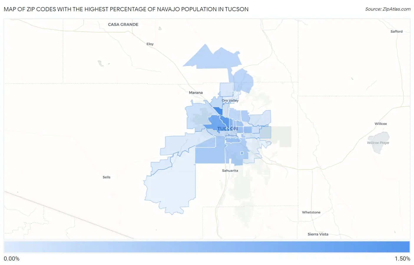 Zip Codes with the Highest Percentage of Navajo Population in Tucson Map