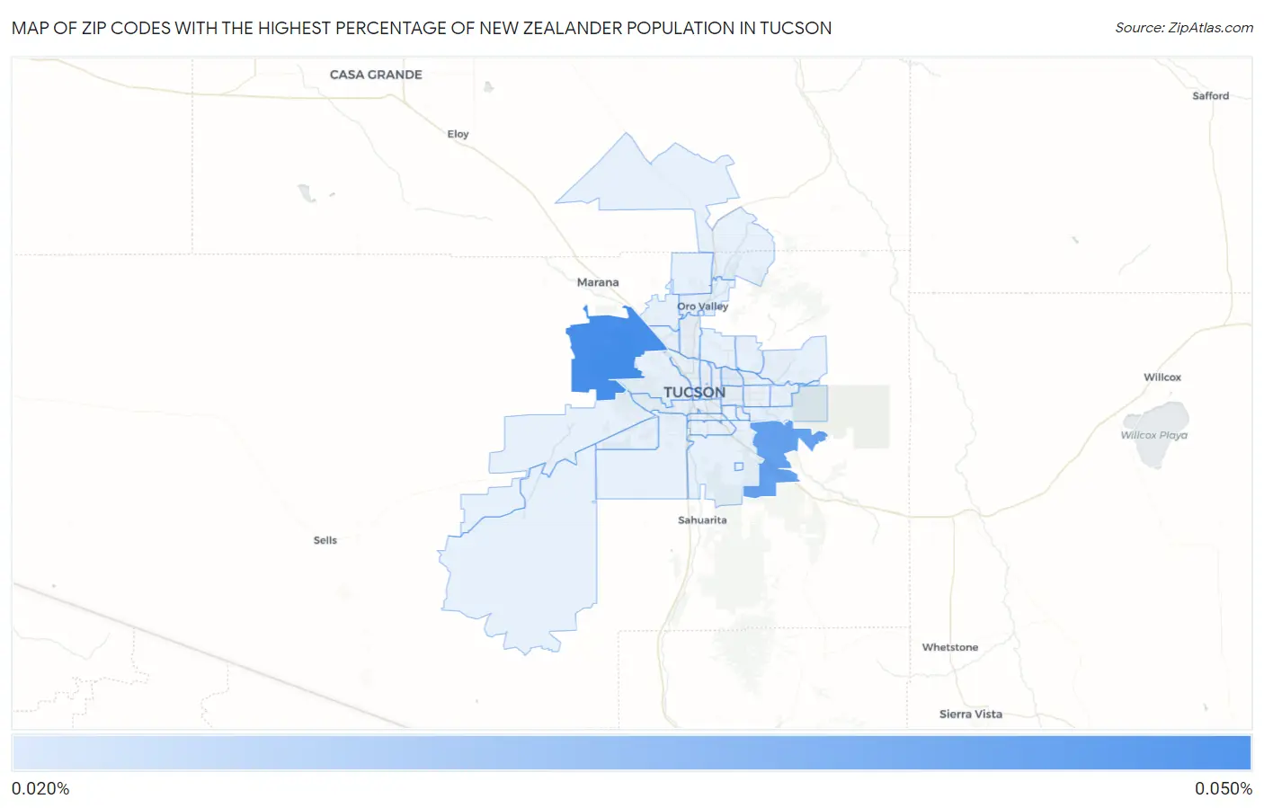 Zip Codes with the Highest Percentage of New Zealander Population in Tucson Map