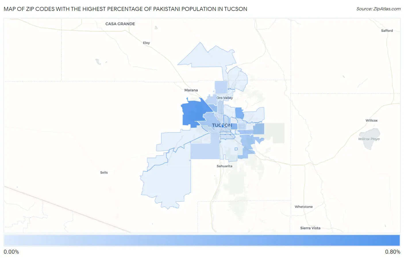 Zip Codes with the Highest Percentage of Pakistani Population in Tucson Map