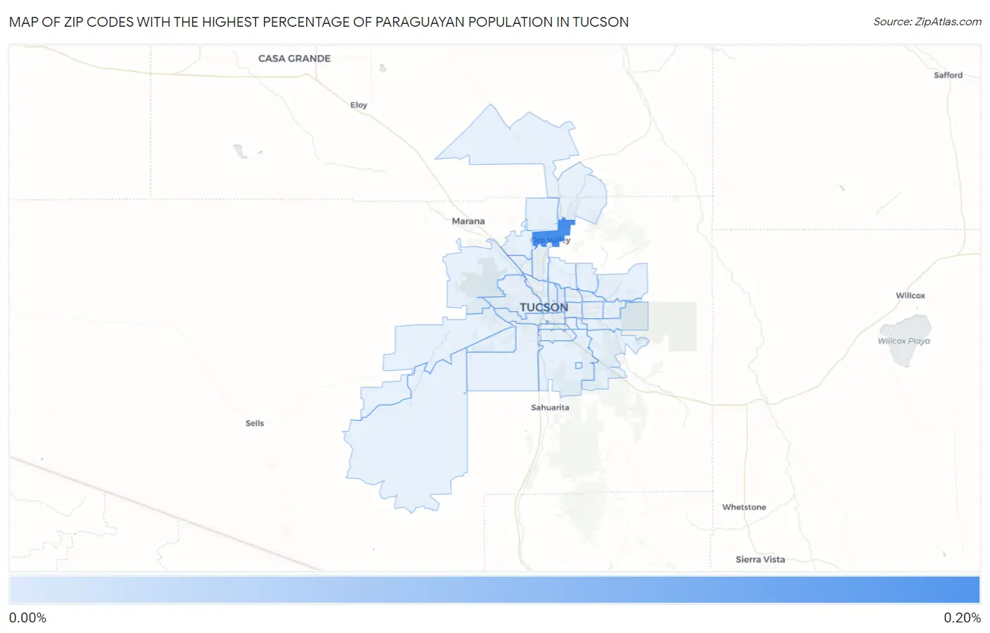 Zip Codes with the Highest Percentage of Paraguayan Population in Tucson Map