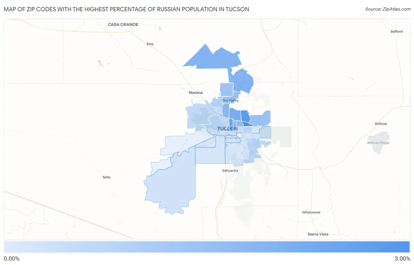 Zip Codes with the Highest Percentage of Russian Population in Tucson Map