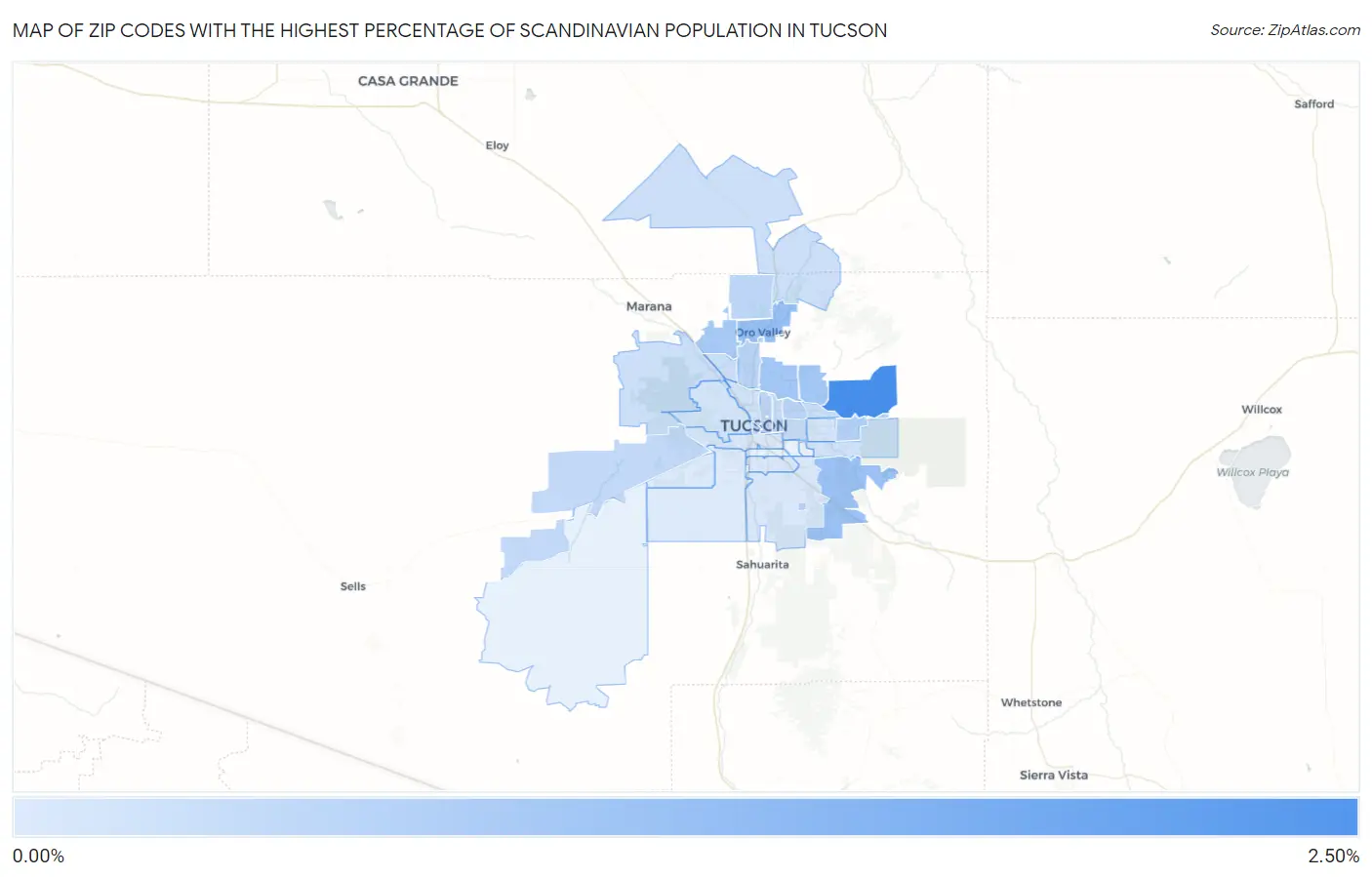 Zip Codes with the Highest Percentage of Scandinavian Population in Tucson Map