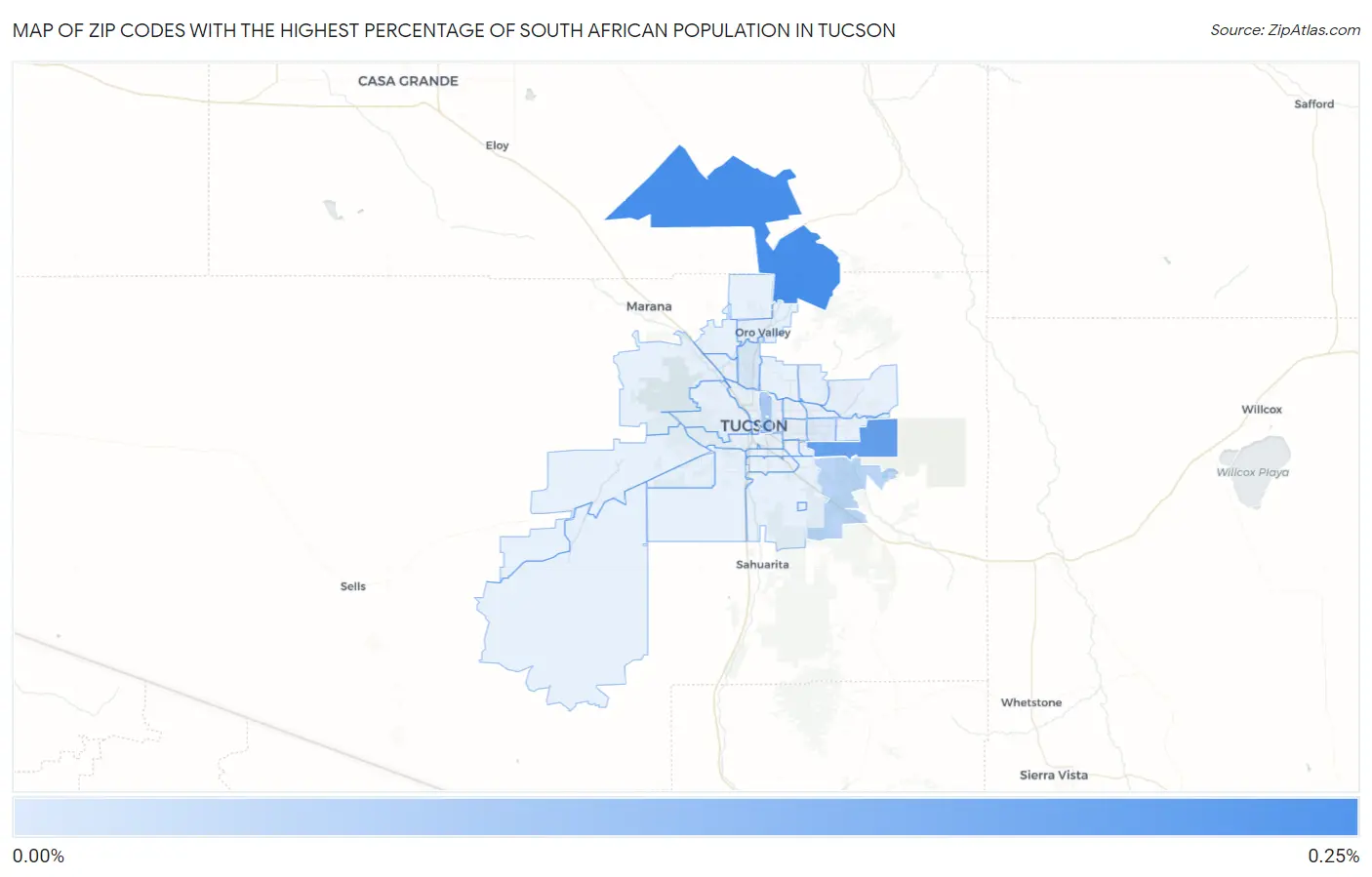 Zip Codes with the Highest Percentage of South African Population in Tucson Map