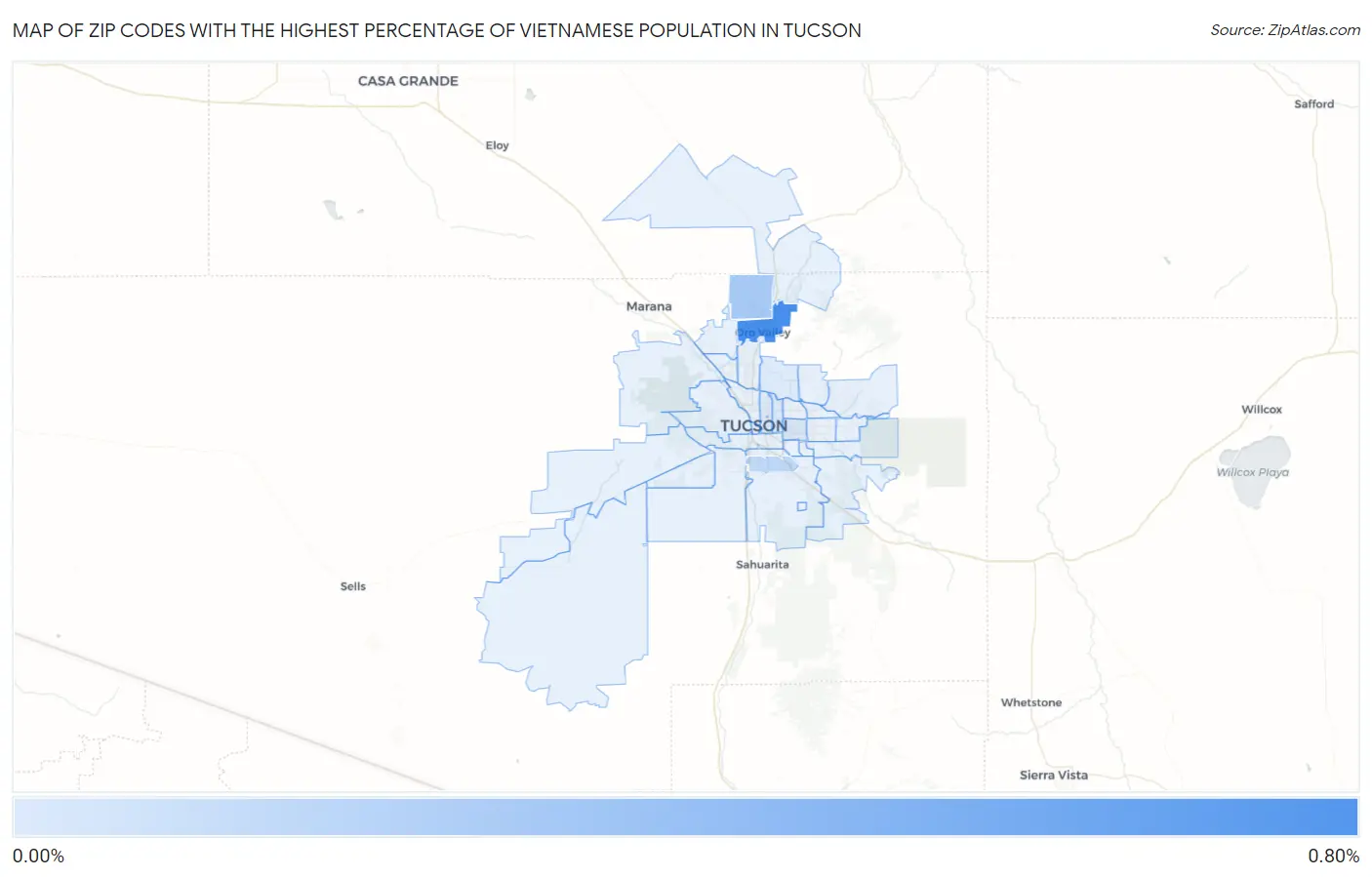 Zip Codes with the Highest Percentage of Vietnamese Population in Tucson Map