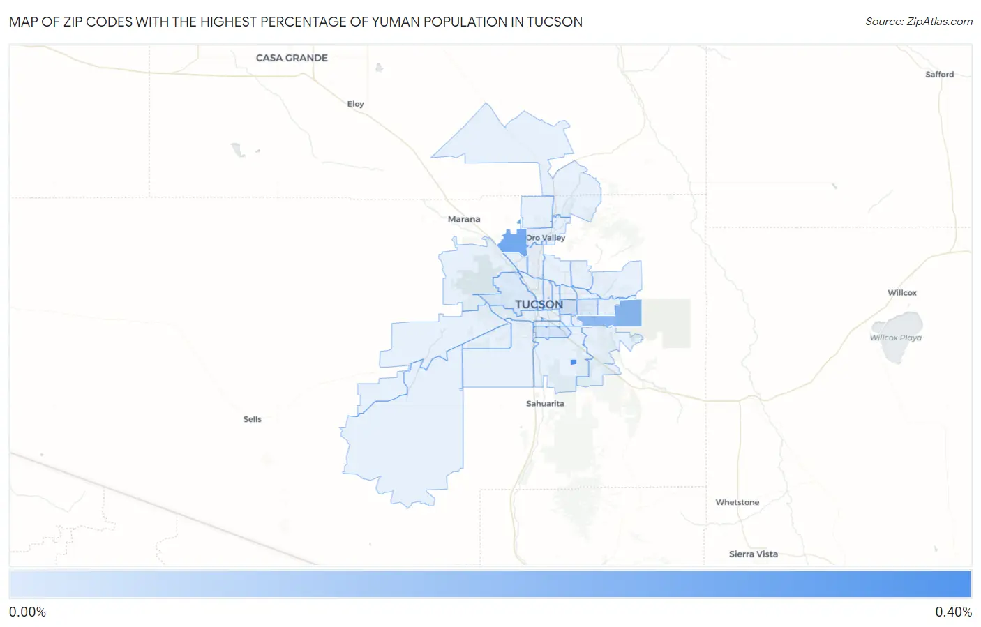 Zip Codes with the Highest Percentage of Yuman Population in Tucson Map