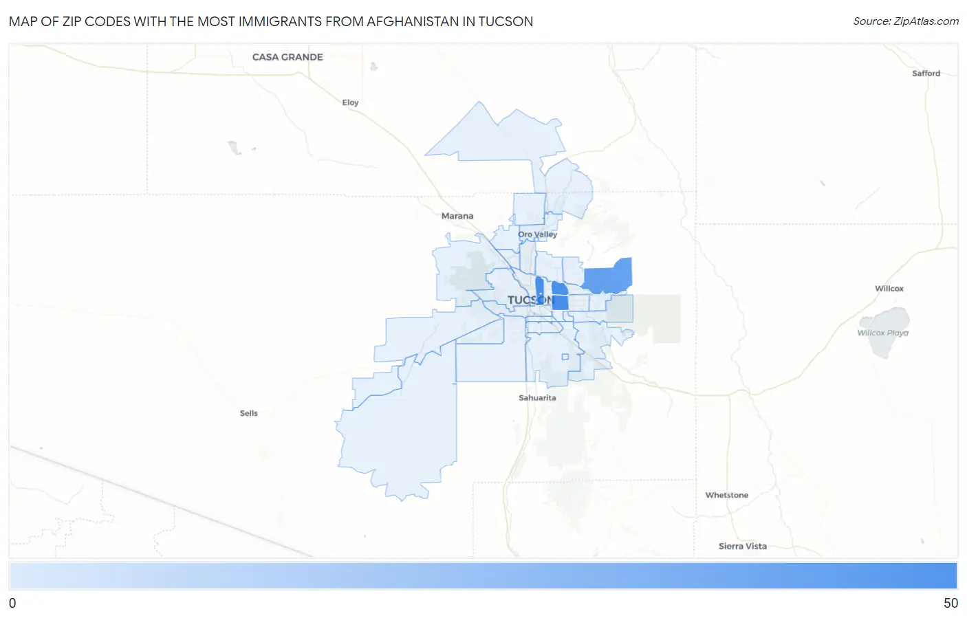 Zip Codes with the Most Immigrants from Afghanistan in Tucson Map