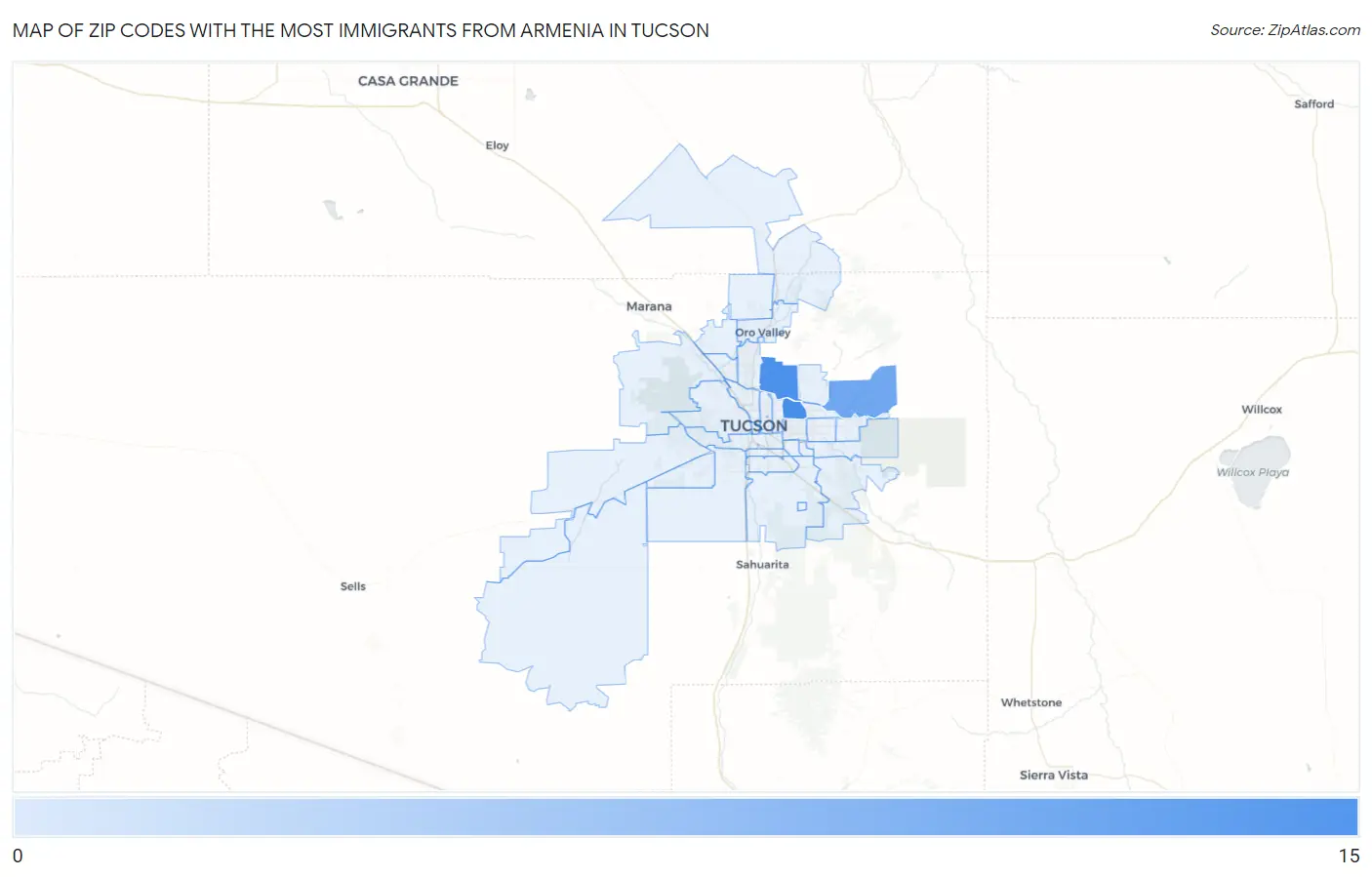Zip Codes with the Most Immigrants from Armenia in Tucson Map