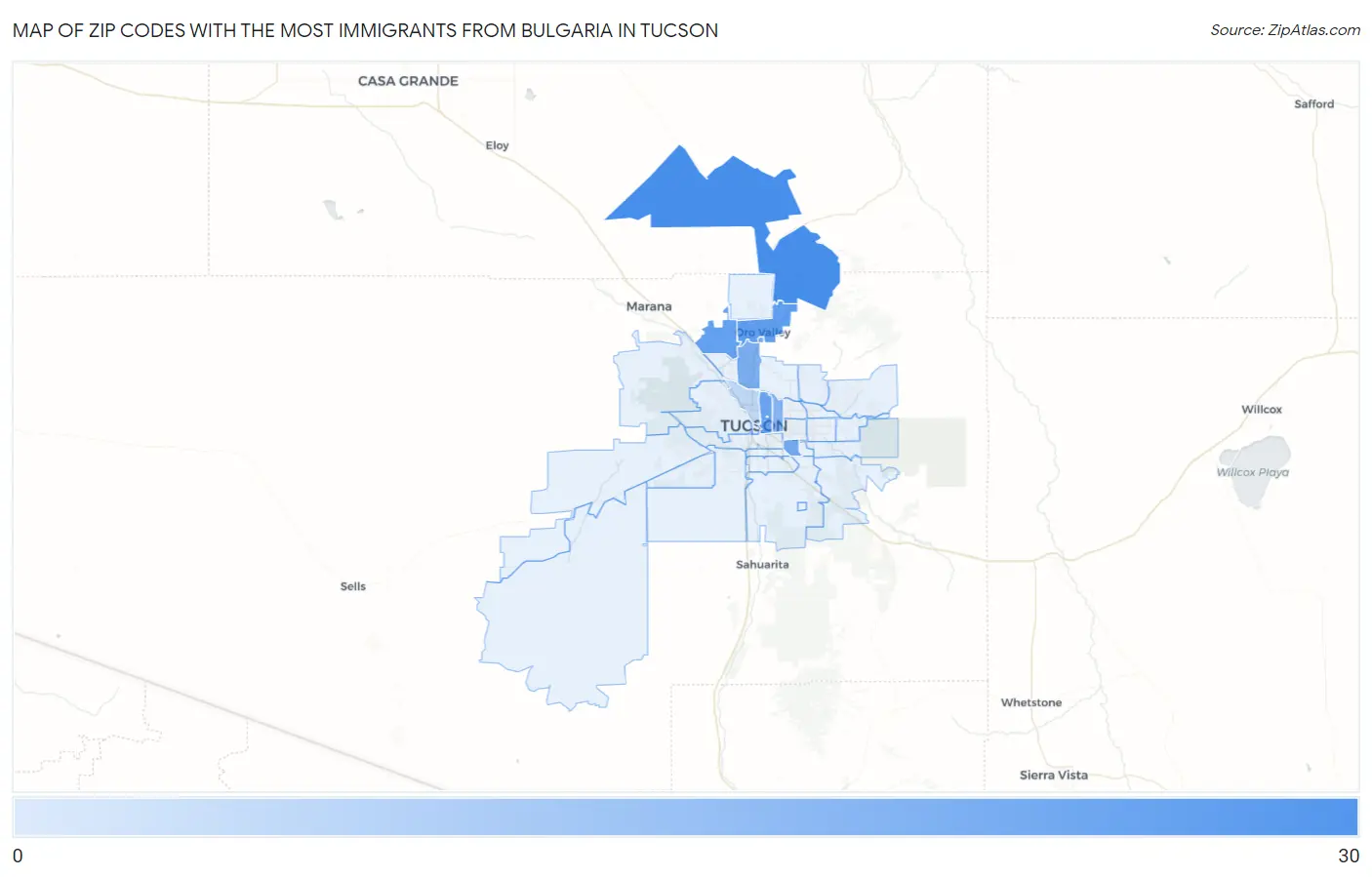 Zip Codes with the Most Immigrants from Bulgaria in Tucson Map