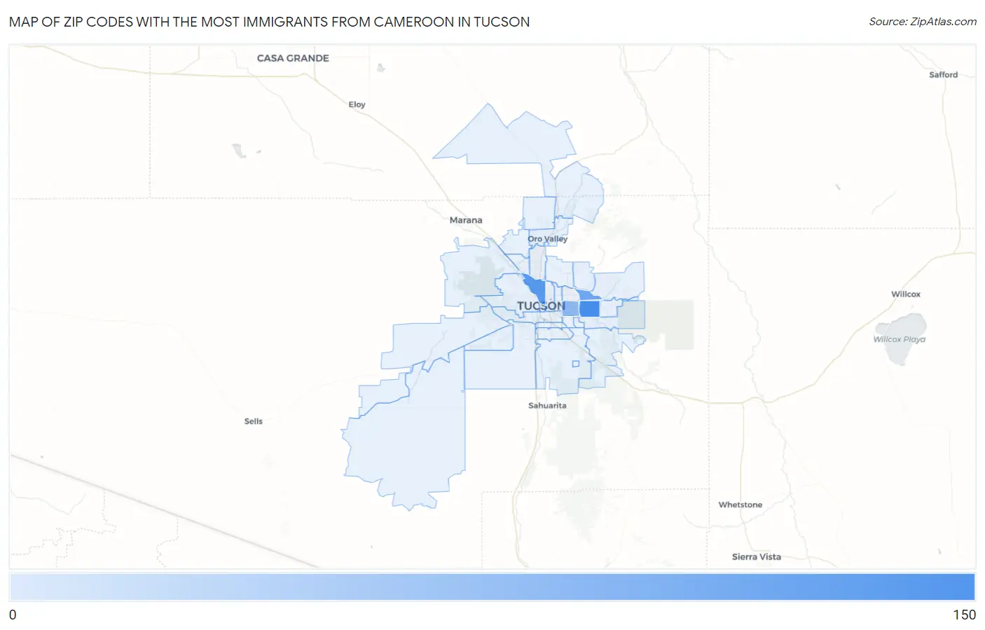 Zip Codes with the Most Immigrants from Cameroon in Tucson Map