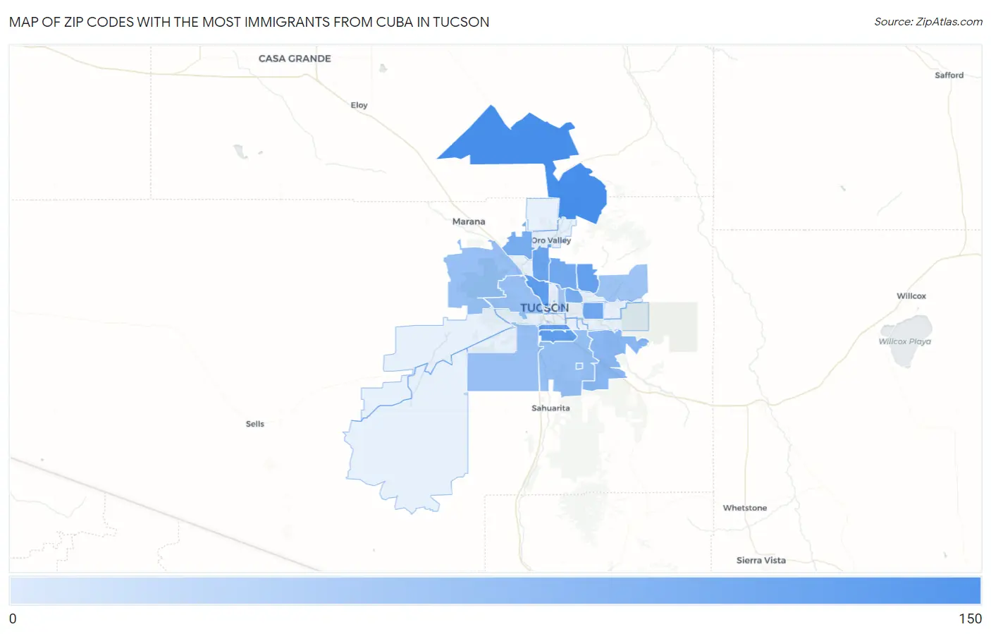 Zip Codes with the Most Immigrants from Cuba in Tucson Map