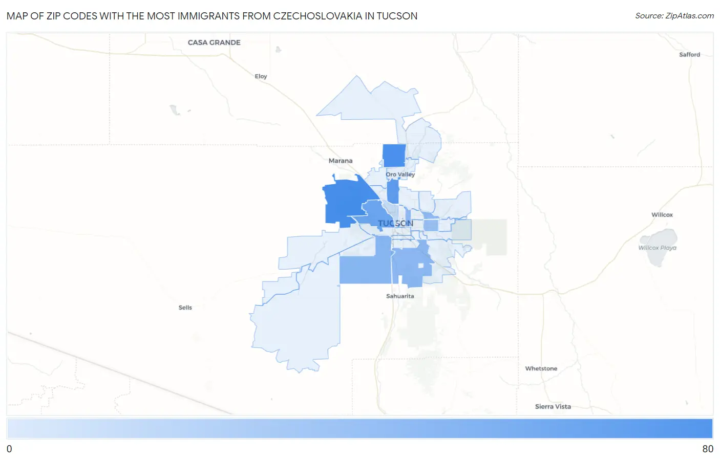 Zip Codes with the Most Immigrants from Czechoslovakia in Tucson Map