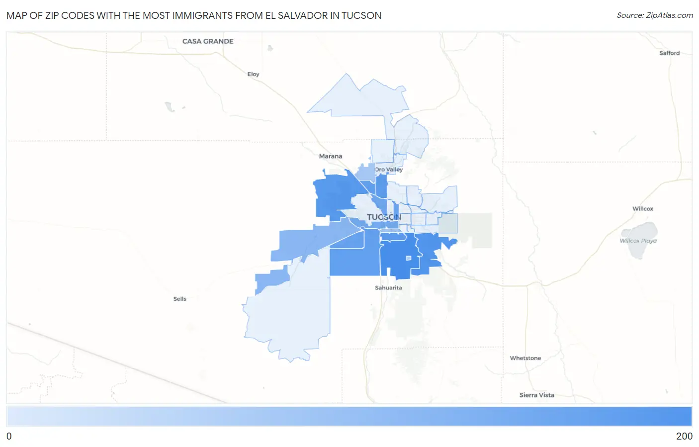 Zip Codes with the Most Immigrants from El Salvador in Tucson Map