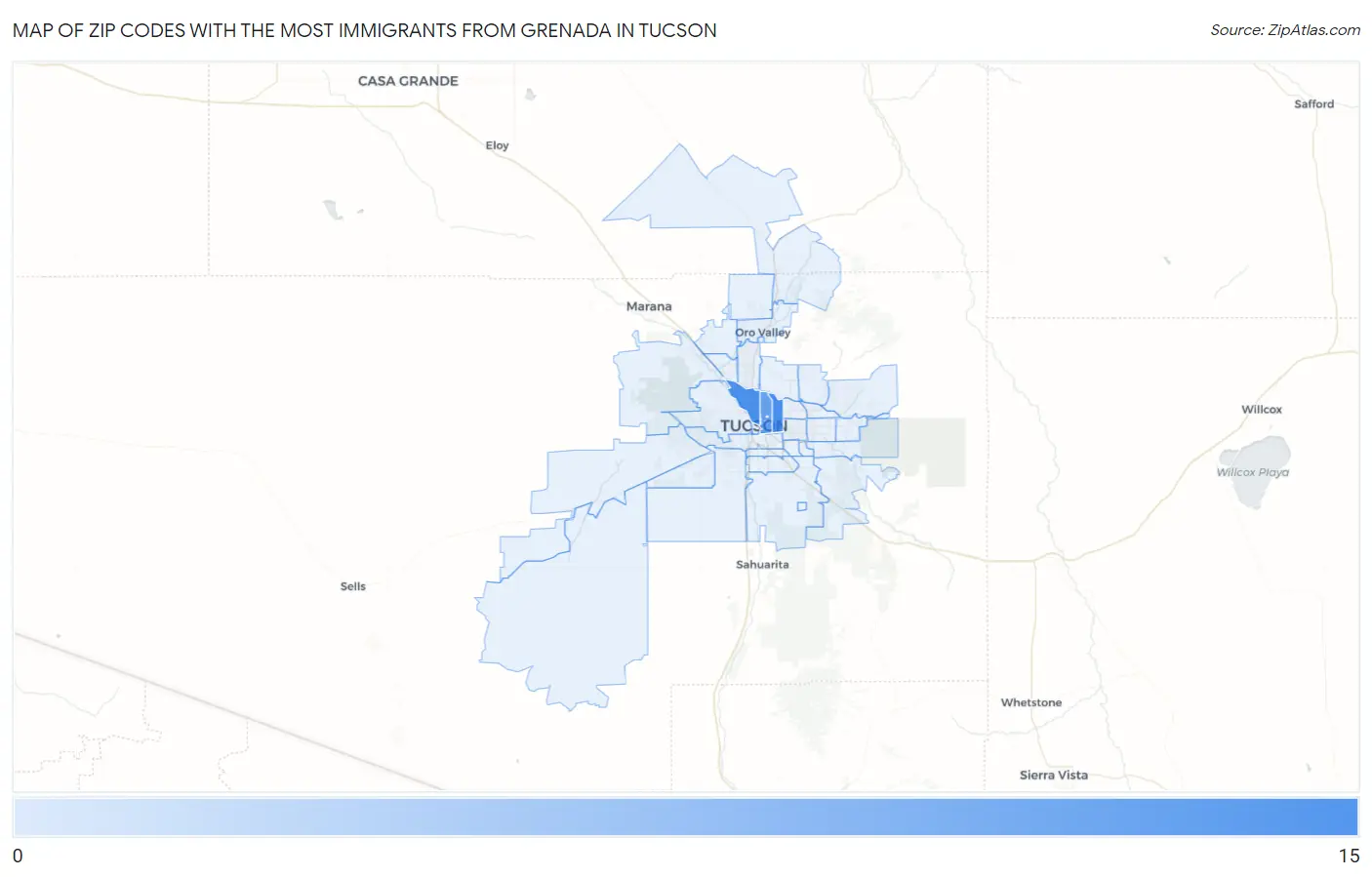 Zip Codes with the Most Immigrants from Grenada in Tucson Map