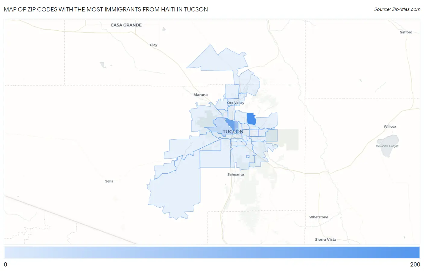 Zip Codes with the Most Immigrants from Haiti in Tucson Map