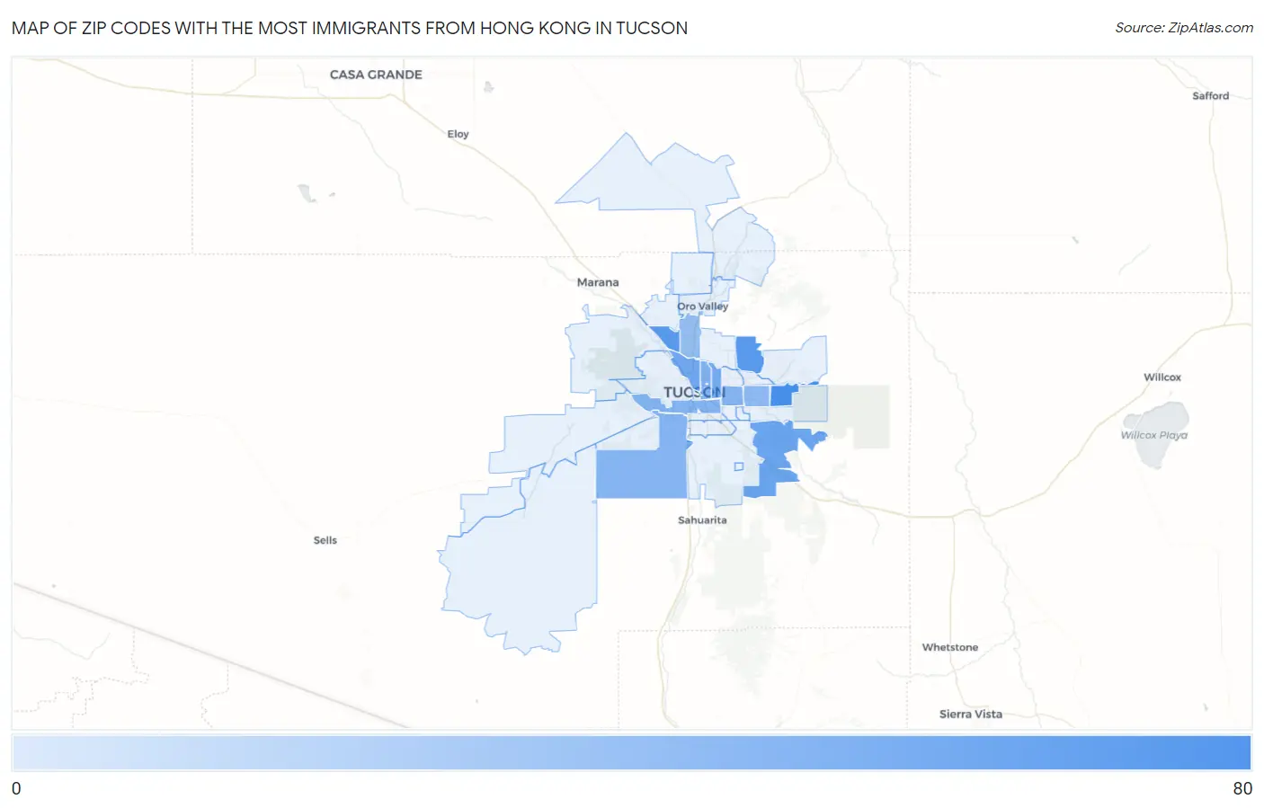 Zip Codes with the Most Immigrants from Hong Kong in Tucson Map