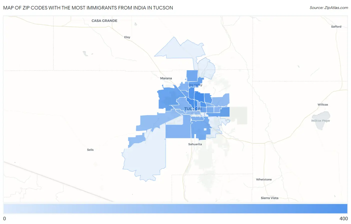 Zip Codes with the Most Immigrants from India in Tucson Map