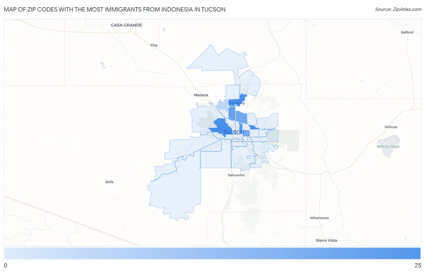Zip Codes with the Most Immigrants from Indonesia in Tucson Map