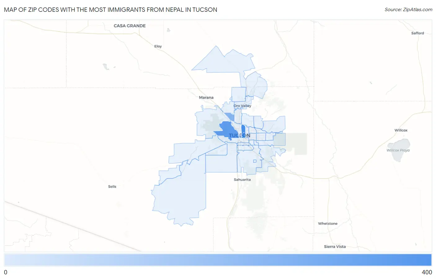 Zip Codes with the Most Immigrants from Nepal in Tucson Map
