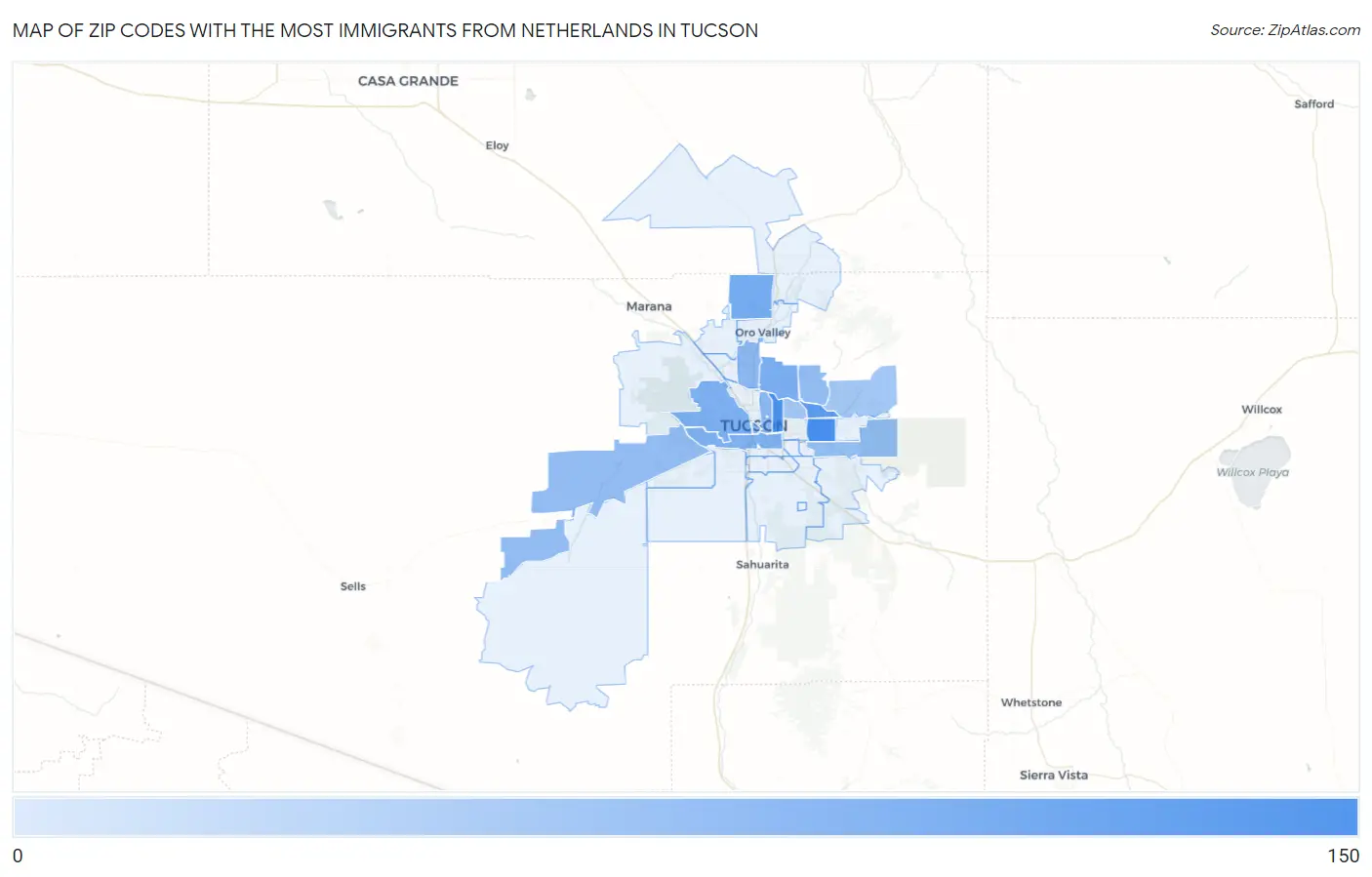 Zip Codes with the Most Immigrants from Netherlands in Tucson Map