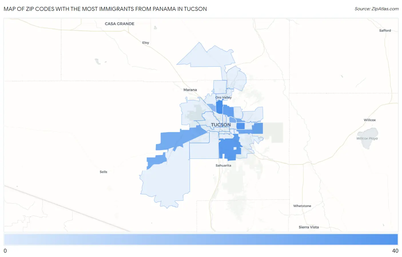 Zip Codes with the Most Immigrants from Panama in Tucson Map