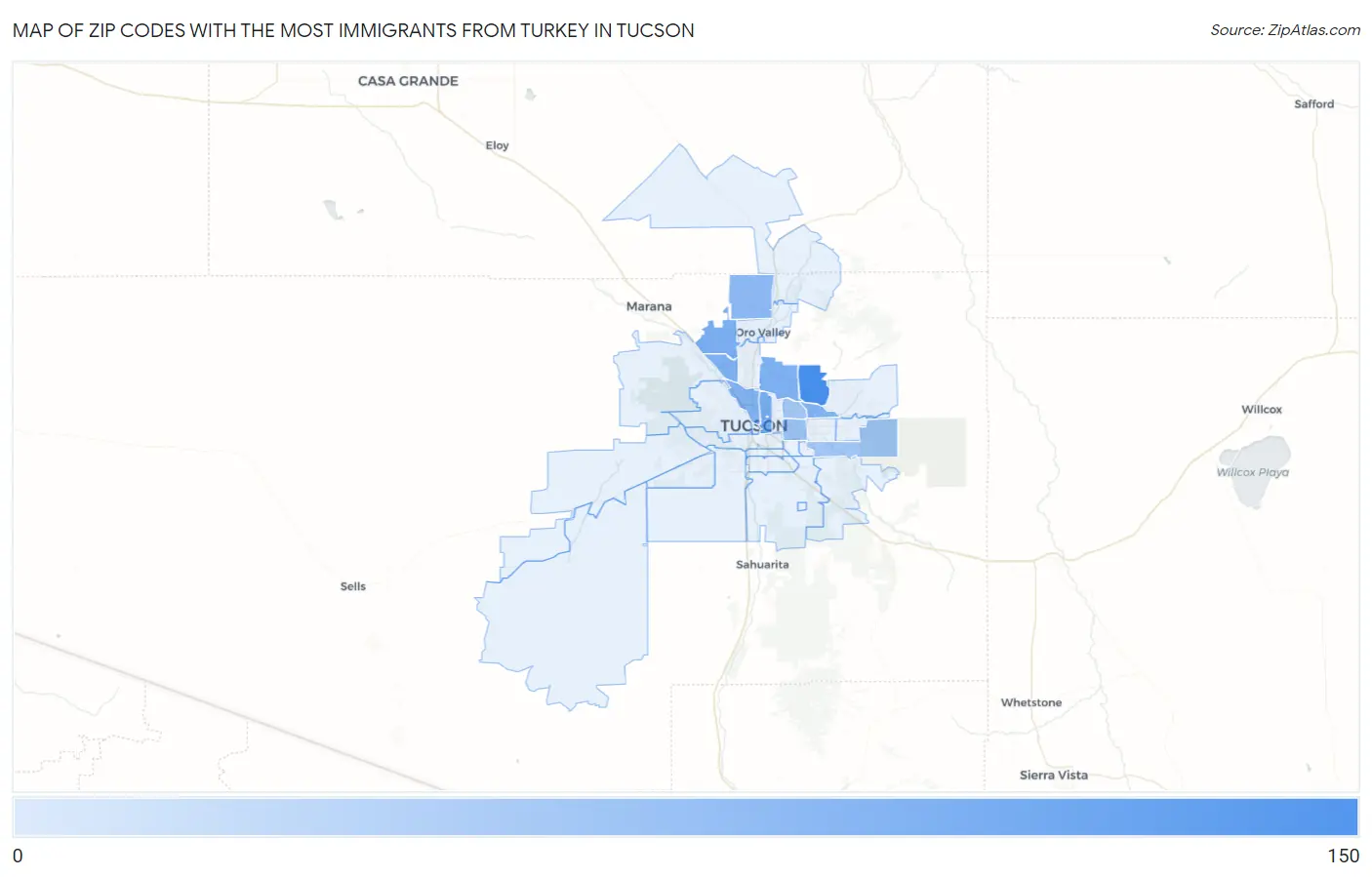 Zip Codes with the Most Immigrants from Turkey in Tucson Map