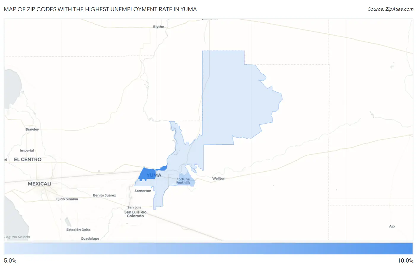 Zip Codes with the Highest Unemployment Rate in Yuma Map