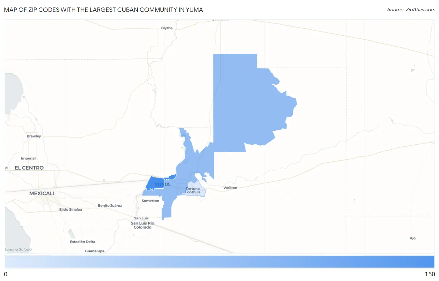 Zip Codes with the Largest Cuban Community in Yuma Map