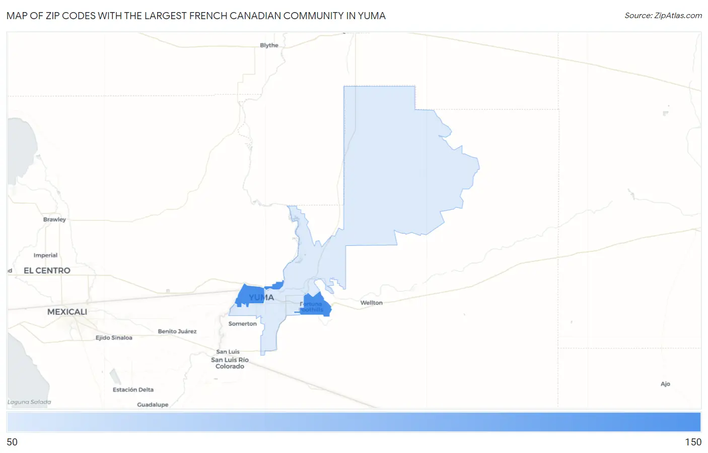 Zip Codes with the Largest French Canadian Community in Yuma Map