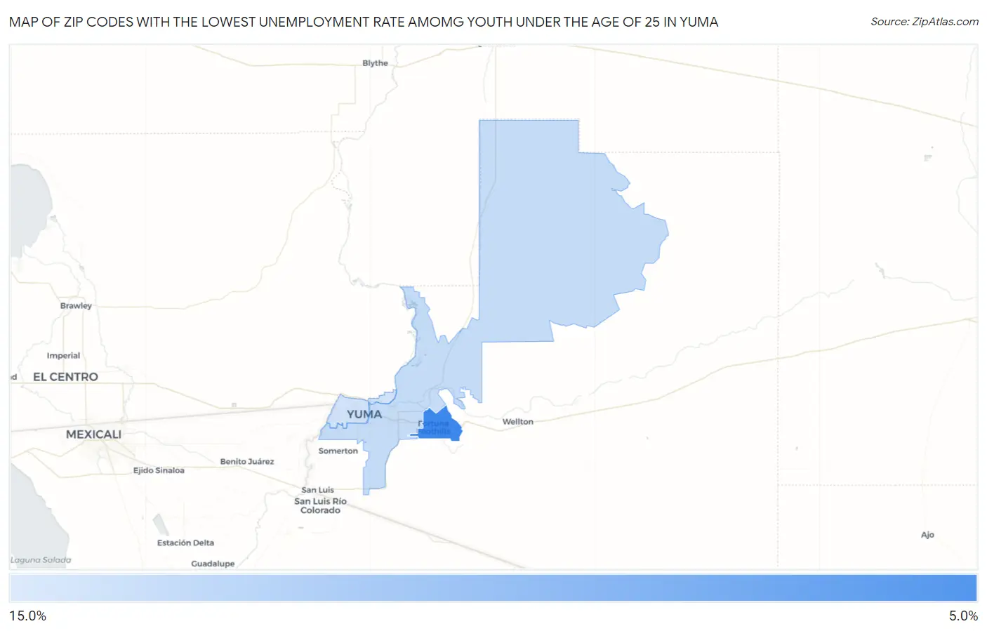 Zip Codes with the Lowest Unemployment Rate Amomg Youth Under the Age of 25 in Yuma Map