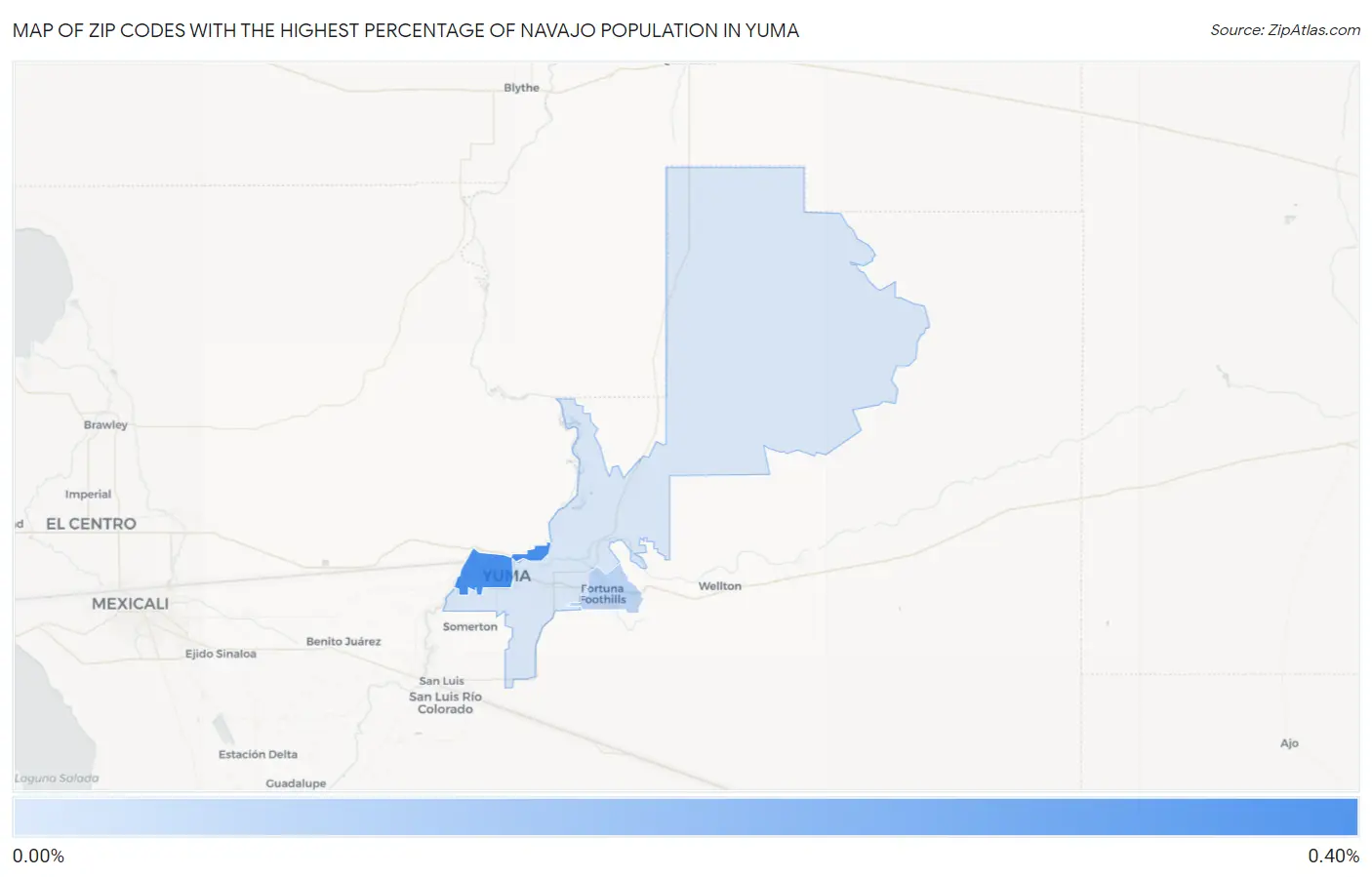 Zip Codes with the Highest Percentage of Navajo Population in Yuma Map
