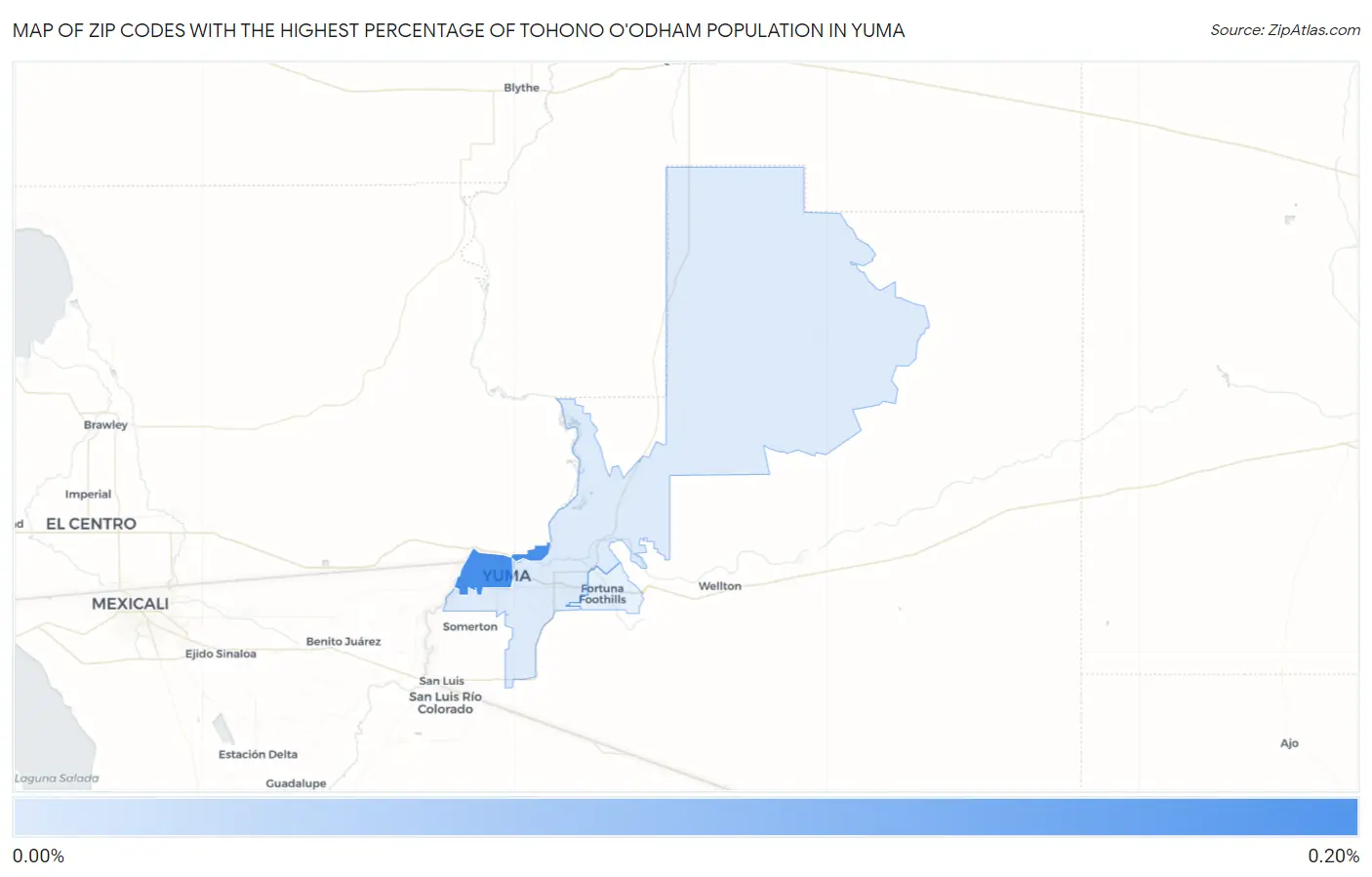 Zip Codes with the Highest Percentage of Tohono O'Odham Population in Yuma Map