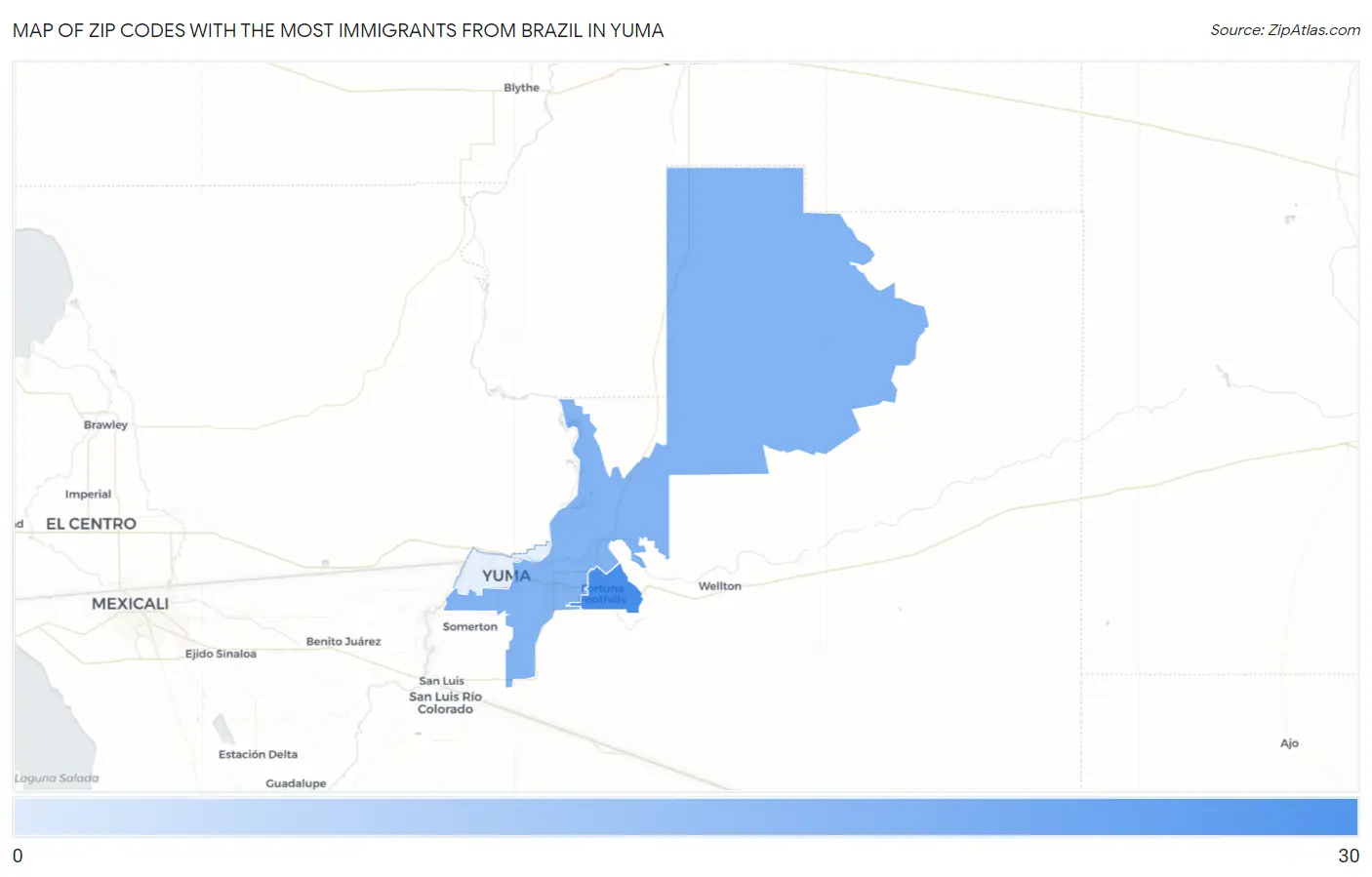 Zip Codes with the Most Immigrants from Brazil in Yuma Map