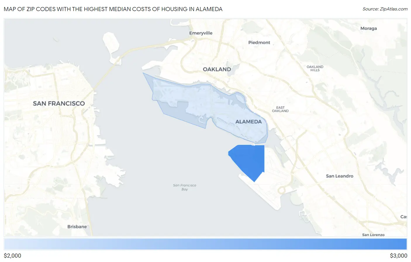 Zip Codes with the Highest Median Costs of Housing in Alameda Map