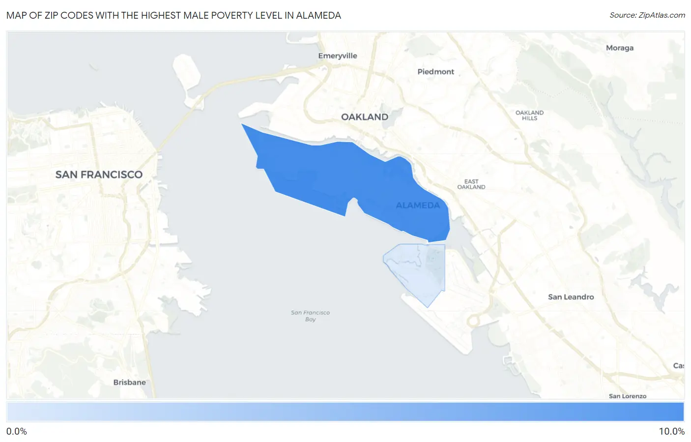 Zip Codes with the Highest Male Poverty Level in Alameda Map