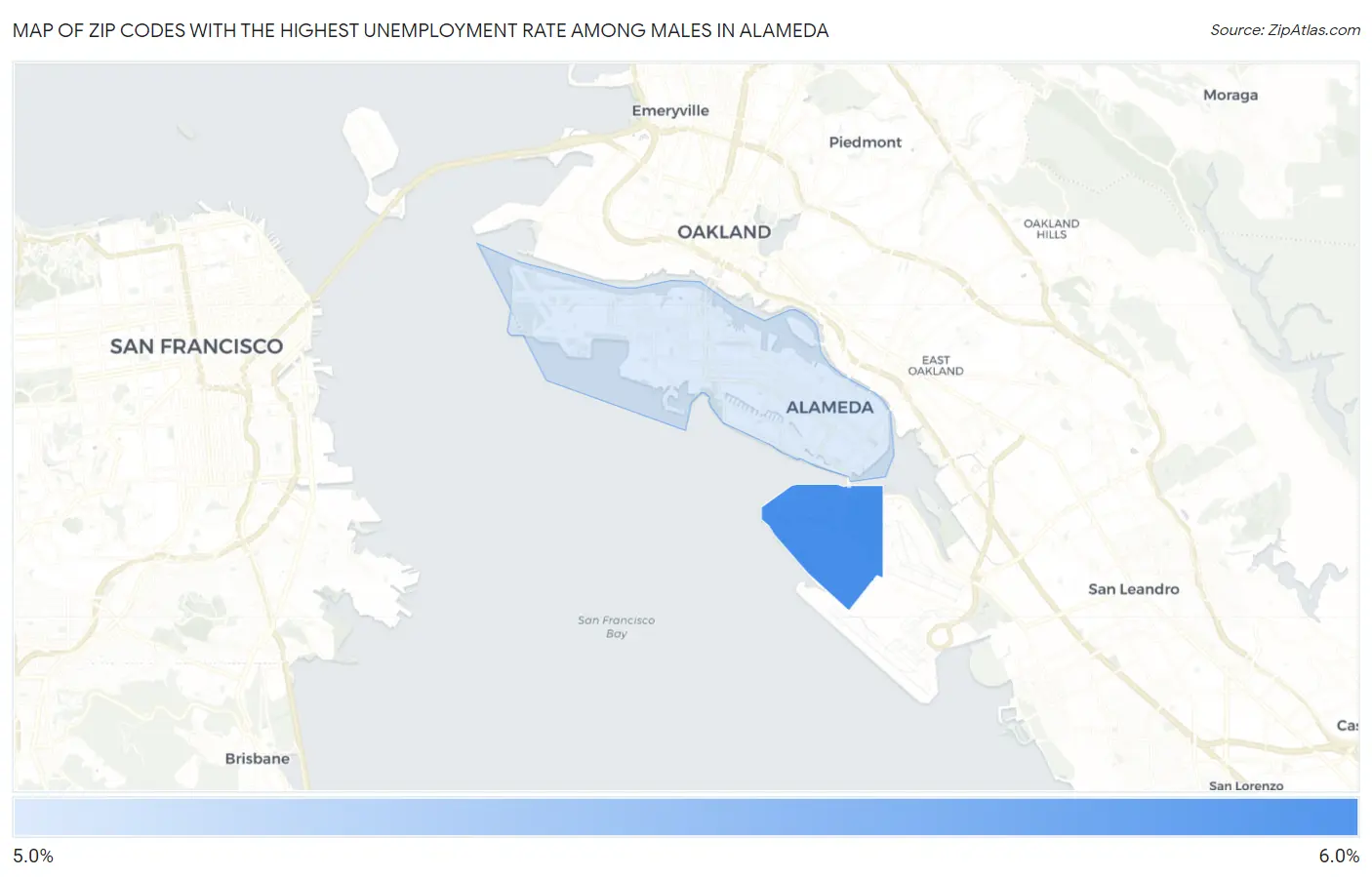 Zip Codes with the Highest Unemployment Rate Among Males in Alameda Map