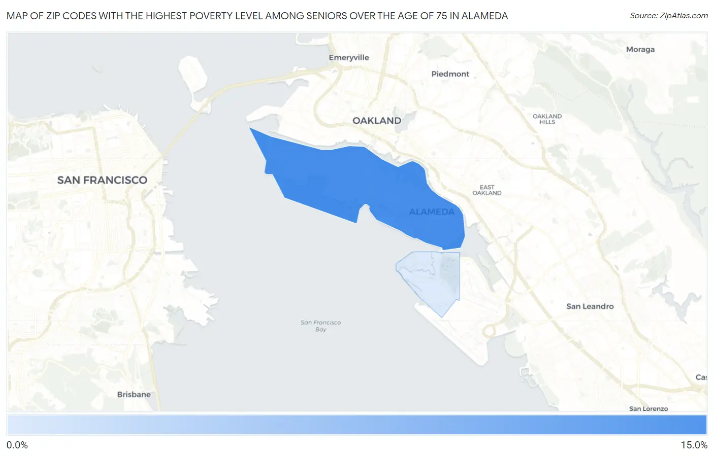 Zip Codes with the Highest Poverty Level Among Seniors Over the Age of 75 in Alameda Map