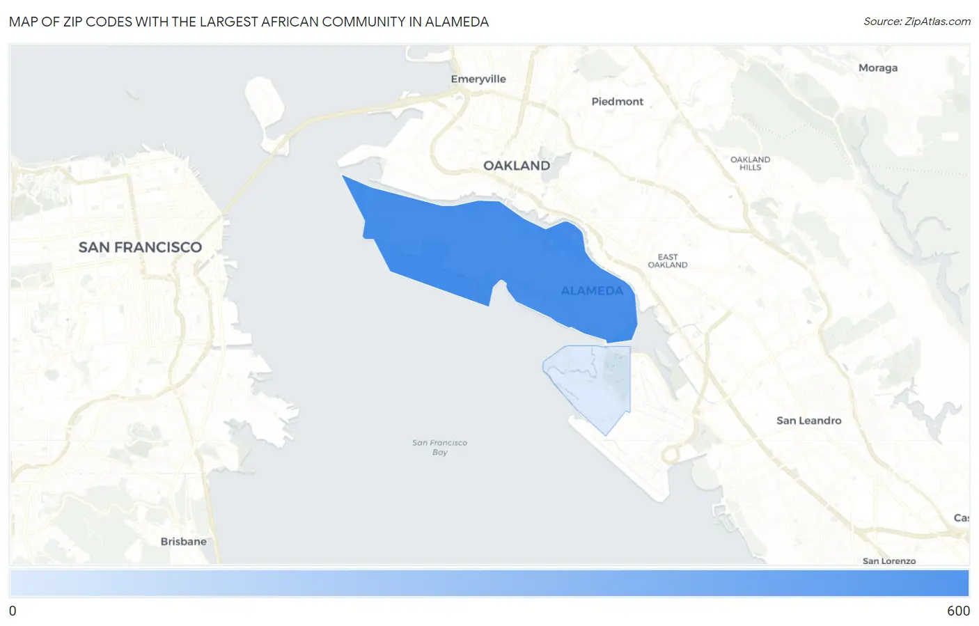 Zip Codes with the Largest African Community in Alameda Map