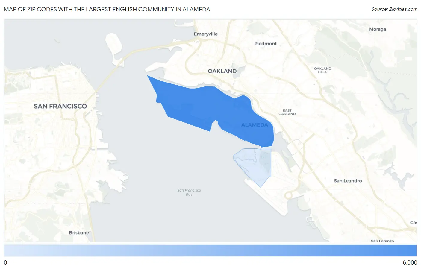 Zip Codes with the Largest English Community in Alameda Map