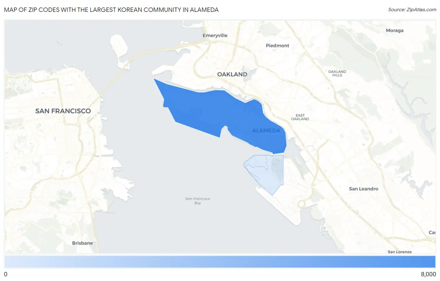 Zip Codes with the Largest Korean Community in Alameda Map