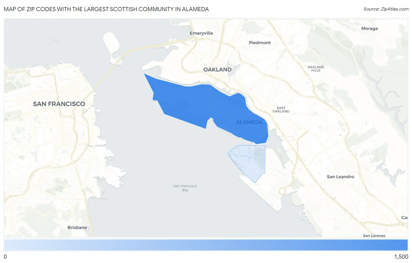 Zip Codes with the Largest Scottish Community in Alameda Map