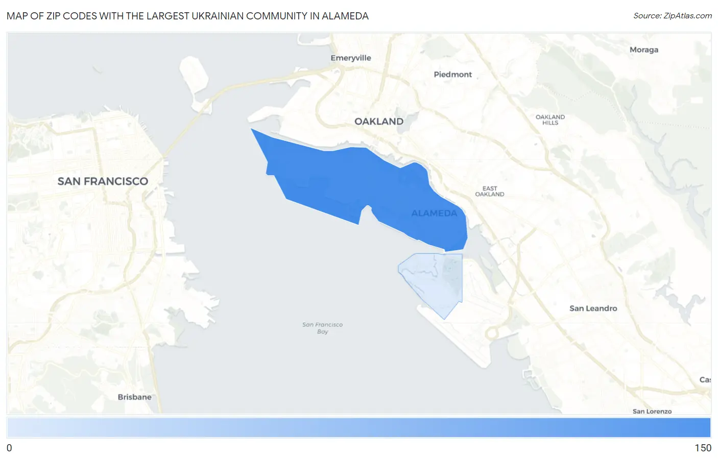 Zip Codes with the Largest Ukrainian Community in Alameda Map
